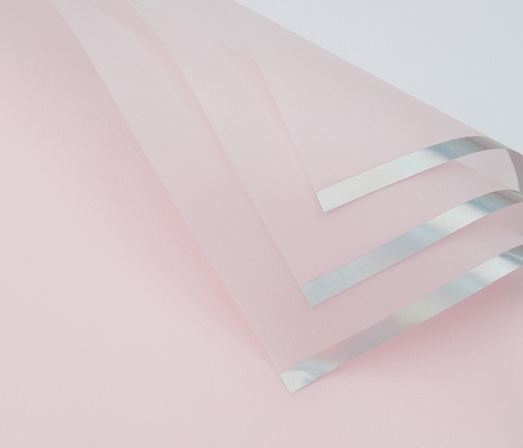 Упак. материал флористическая пленка "Серебристый кант", 58х58 см, светло-розовый, 20 листов /упак