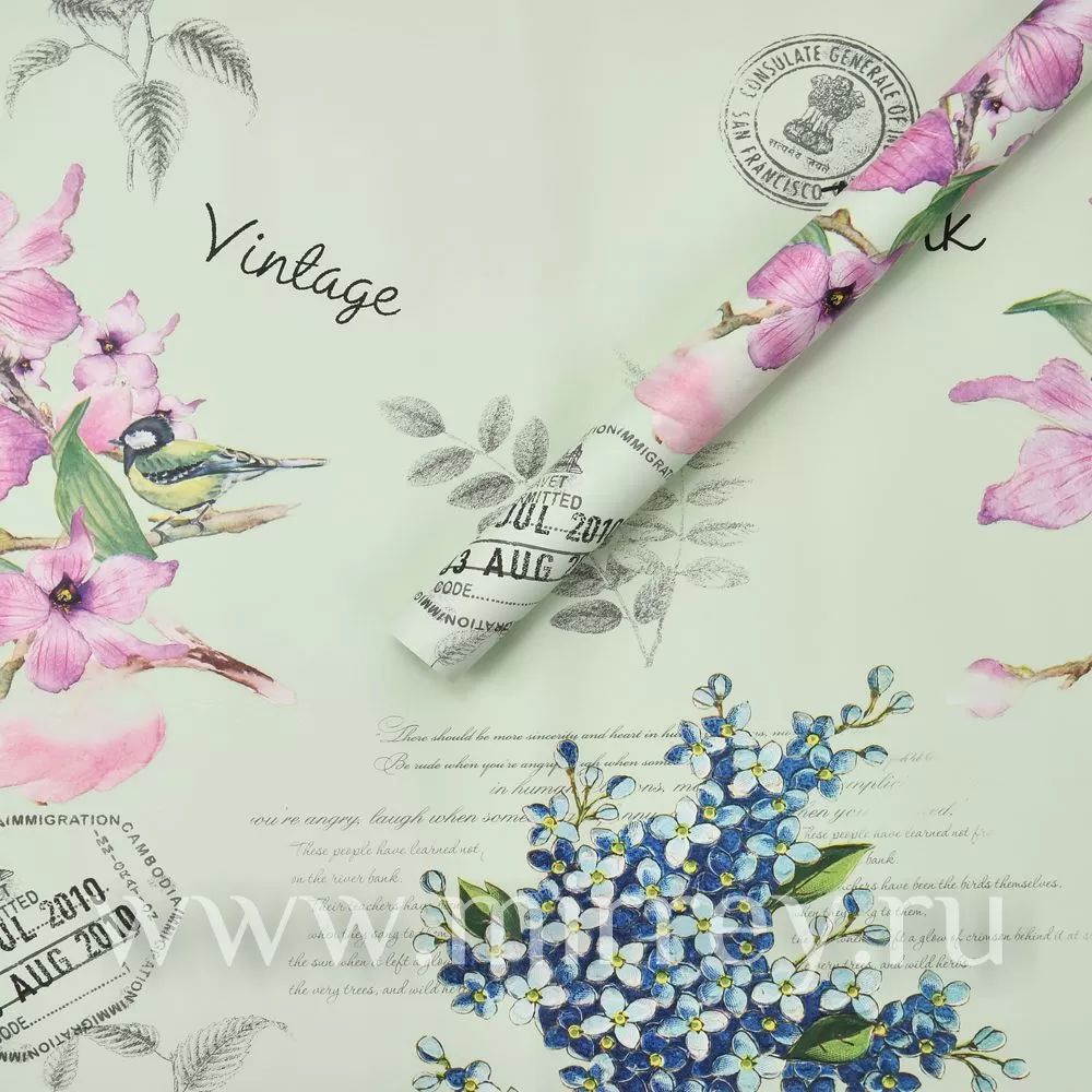 Упак. материал флористическая пленка "Vintage", 65 мкр, 58 см х 58 cм, 20 листов/упак., пастельно-мятный