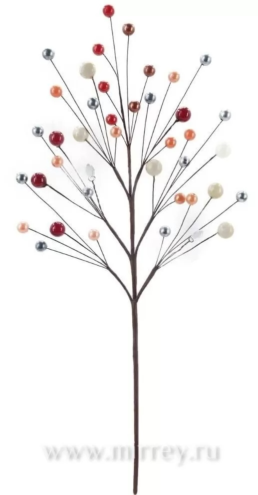 Ветка декоративная с бусинами, 47 см, 1 шт., разноцв.