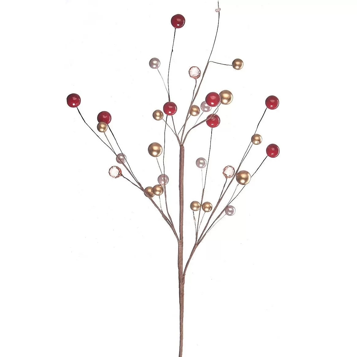 Ветка декоративная с бусинами, 60 см, 1 шт., красный/золотой