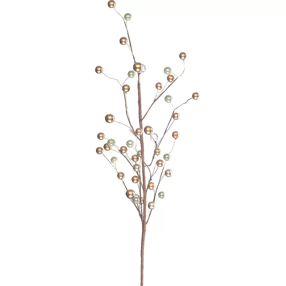Ветка декоративная с бусинами, 60 см, 1 шт., мятный/золотой